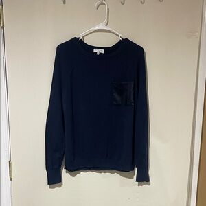 NWOT J. Society Elegant Navy Crewneck Long Sleeve Sweater with Front Pocket SZ M